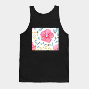 Pink and Yellow Flower Pattern with Honey Bees Tank Top